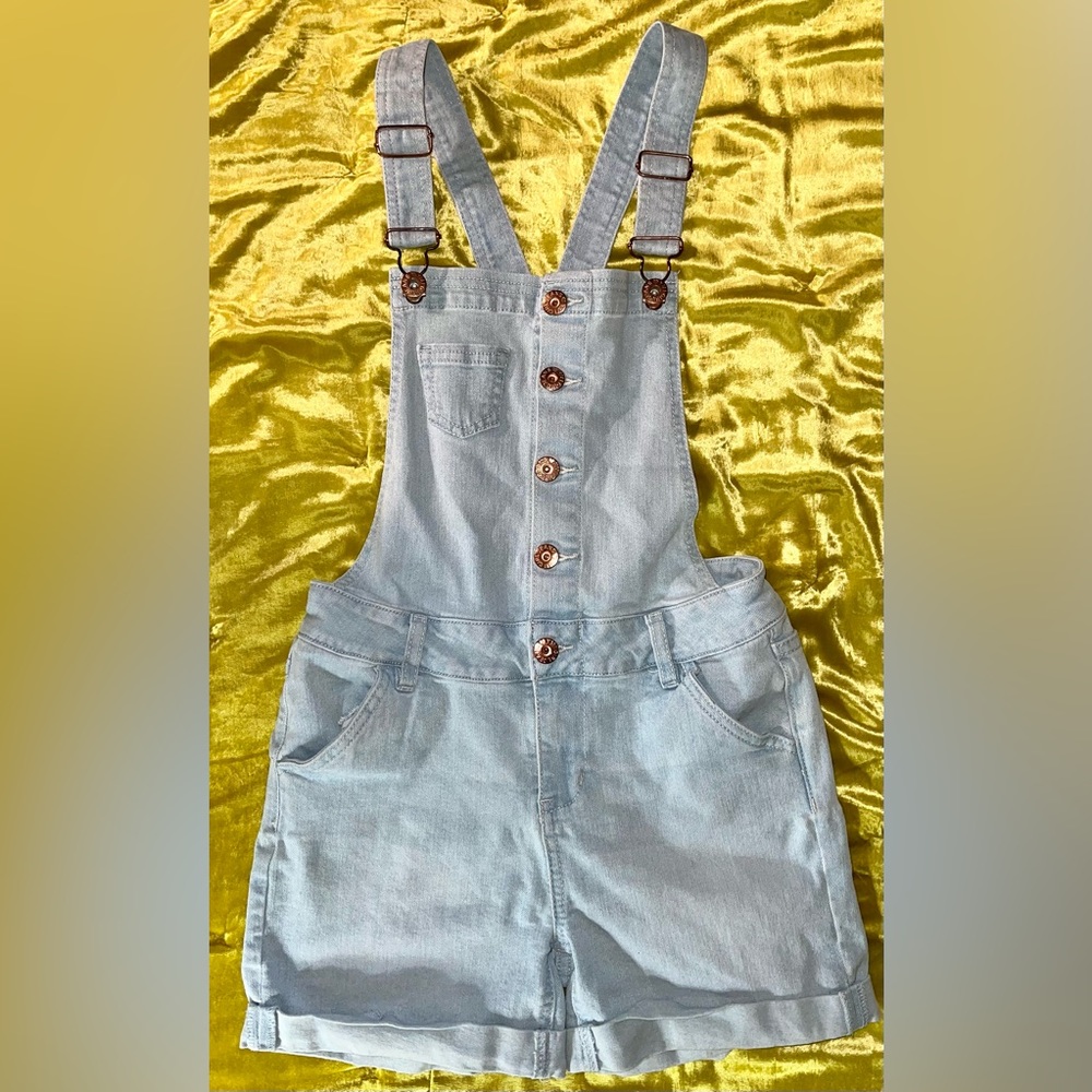 Girls 12 YMI denim jean overall shorts EUC like new